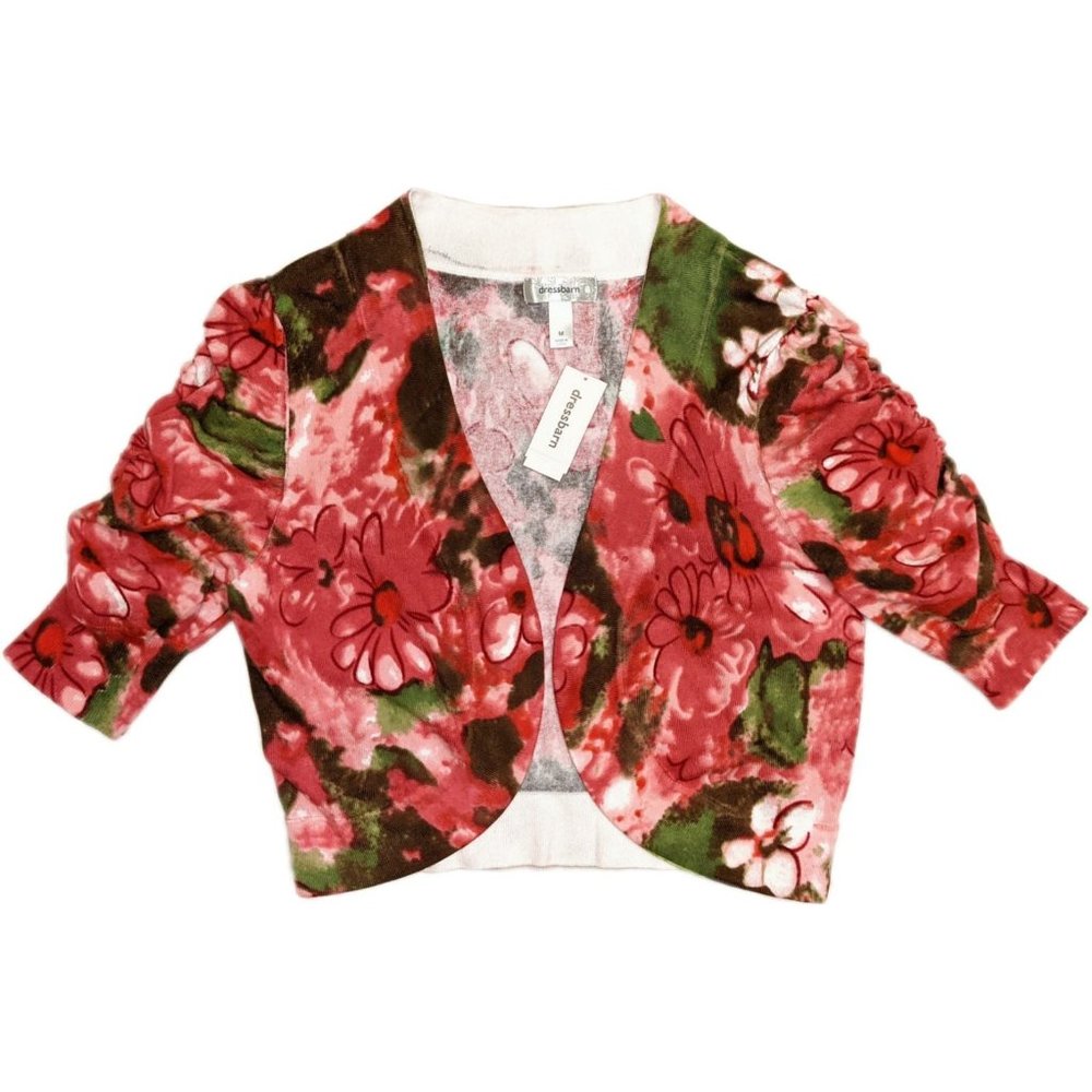 Dressbarn Full Bloom Floral Cropped Cardigan Sz M